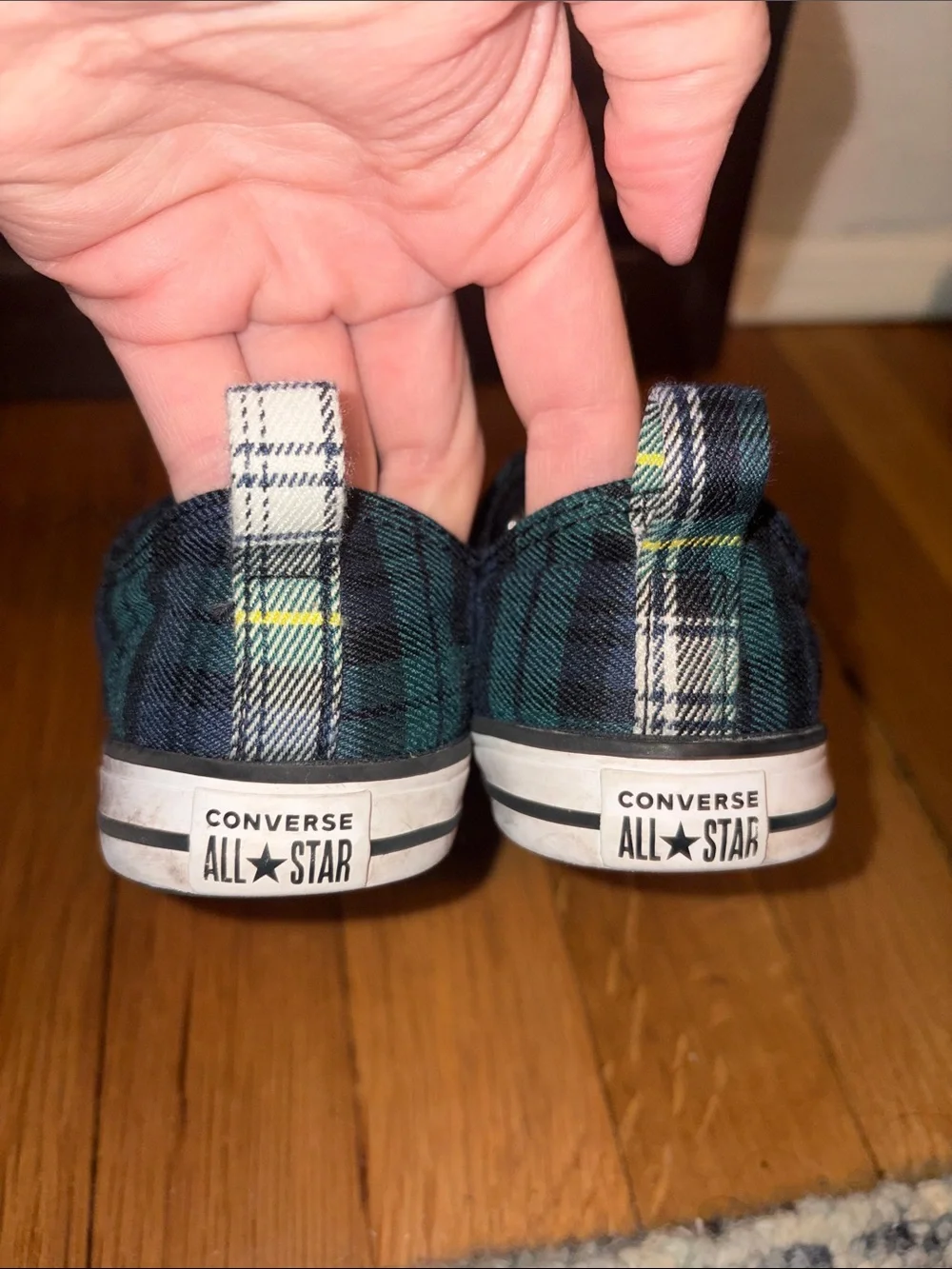 Converse Kids Green and Black Plaid Velcro Low-Top Sneakers